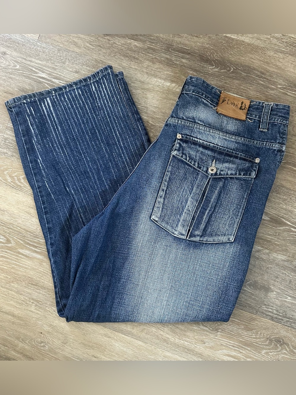 Y2K Godbody denim technology baggy dark wash jeans Sz 38x32 100% cotton